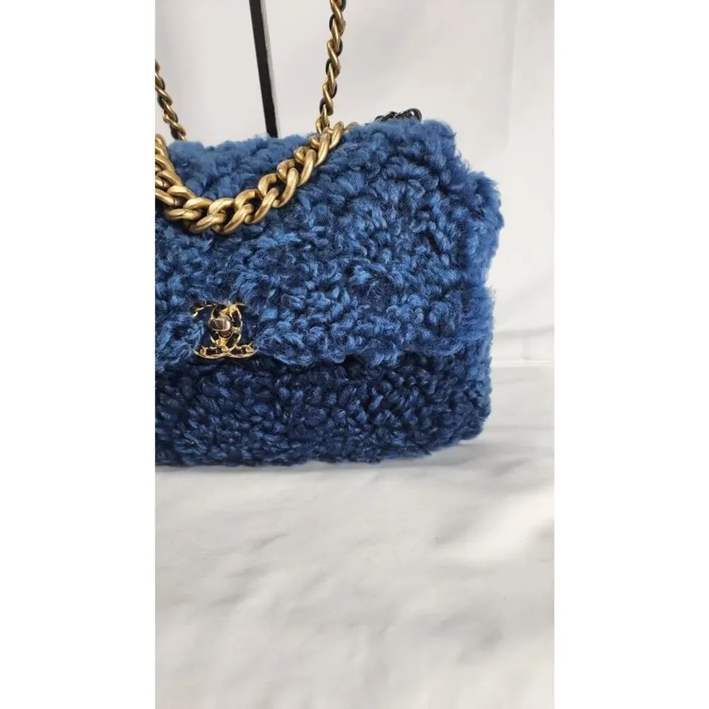 Chanel Medium Blue Shearling 19 Flap Shoulder Bag SPBJKI 342324